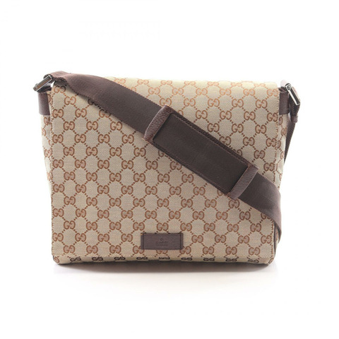 GUCCI GG帆布斜背包 146236 帆布皮革 米色棕色 二手