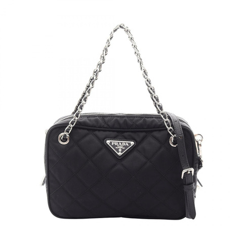 PRADA TESSUTO IMPUNTU 2WAY 鏈條手提包 1BH910 尼龍 Saffiano 皮革 黑色