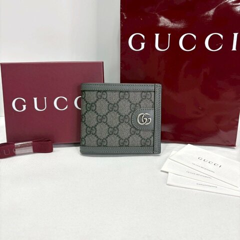 GUCCI 男款灰色雙折短夾