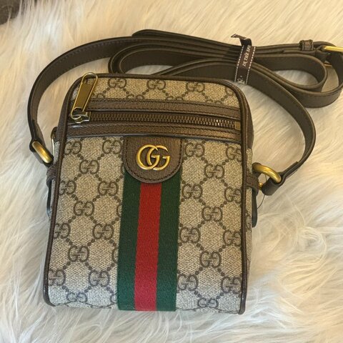 GUCCIOphidia帆布印花綠紅綠枝帶直式日字包