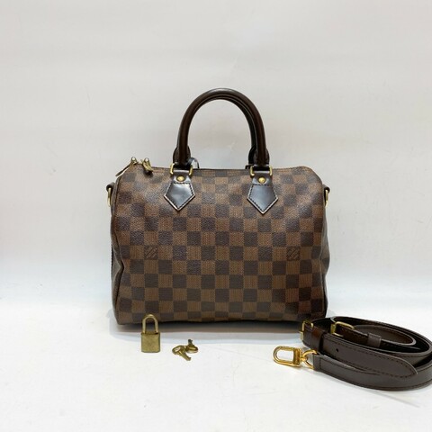 LV路易威登Speedy25棕棋盘格可调节肩带款手提斜挎包 25*19*5