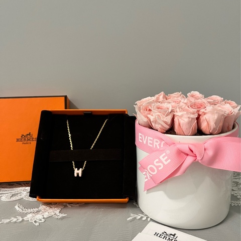 Hermès 愛馬仕 Mini Pop H 玫瑰金粉色小H項鍊｜Rose Dragée｜專櫃正品