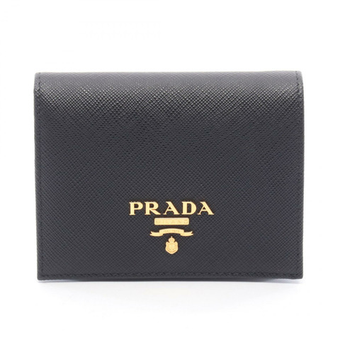 PRADA SAFFIANO METAL 雙折皮夾 1MV204QWAF0002 皮革 黑色 全新 女士