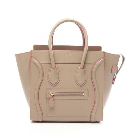 CELINE Luggage 迷你購物手提包，米色皮革，二手女款