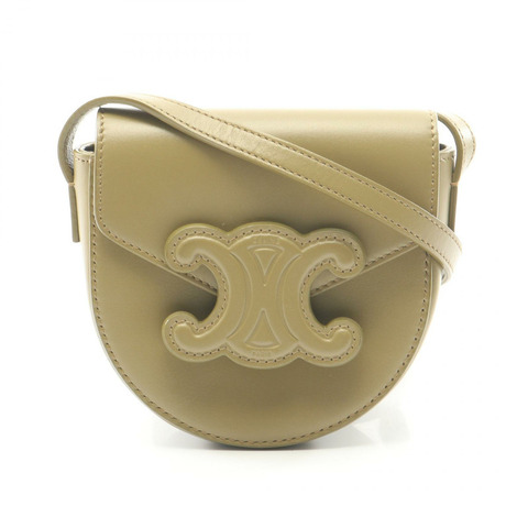 CELINE 迷你 Besace Cuir Triomphe 肩背包 皮革 卡其色 二手 女式