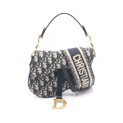 Dior Saddlebag Mini Oblique 2WAY 手提包，帆布皮革，海軍藍/米色，二手女款