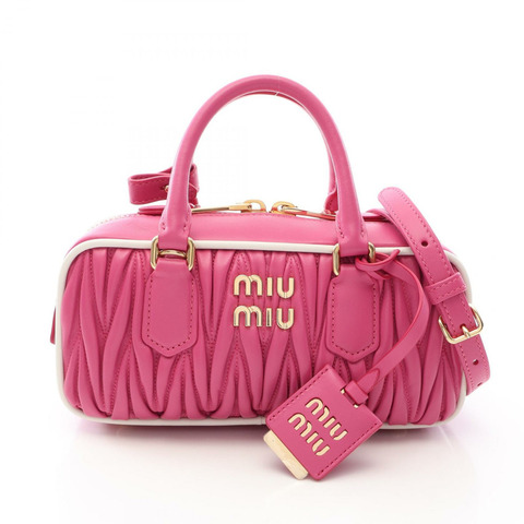 Miu Miu MATELASSE 肩斜背包 5BB142 粉紅皮革 二手 女士