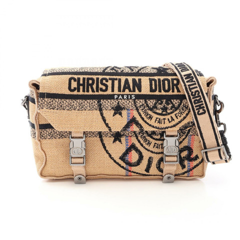 Christian Dior Camp 單肩斜背包，黃麻米色黑色，二手女款