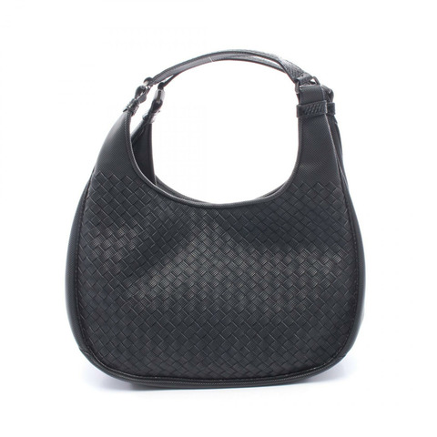 BOTTEGA VENETA 中 Campana Intrecciato 皮革單肩包 黑色 二手 女士