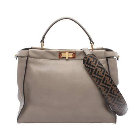 FENDI Peekaboo 大單肩手提包 8BN210 皮革 米色 二手 女士