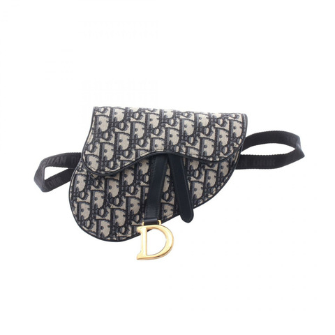 Dior SADDLE Oblique 腰包 帆布皮革 海軍藍 米色 二手 女士