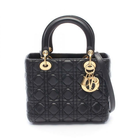 Christian Dior LADY DIOR 黑色皮革單肩手提包（二手女款）