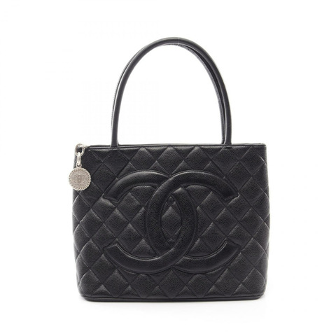 香奈兒 (CHANEL) Medallion 托特包 A01804 黑色粒面小牛皮，二手女士 SHW