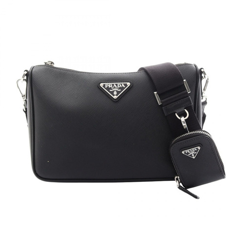 PRADA SAFFIANO TRAVEL 肩斜背包 2VH113 黑色皮革 二手
