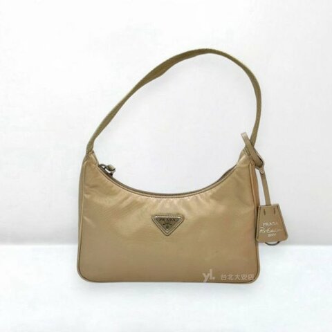 A13273-PRADA Re-Edition 2000 奶茶色尼龍HOBO腋下包