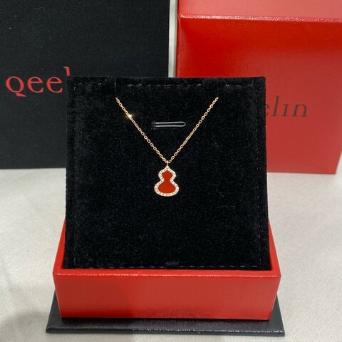 Qeelin 紅瑪瑙鑲鑽葫蘆項鍊