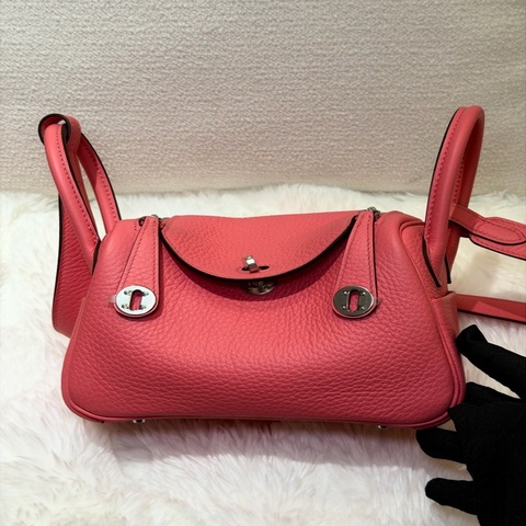 Hermes/ Mini Lindy/ 8W 杜鵑粉銀扣/ W刻