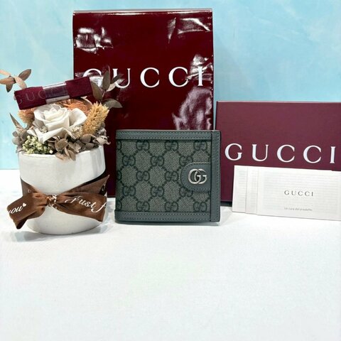 GUCCI 男款灰色帆布雙折短夾