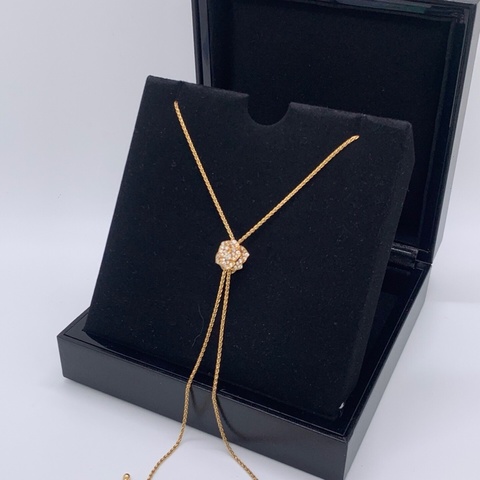 PIAGET 伯爵ROSE系列玫瑰金鑽石項鍊 滿鑽立體玫瑰造型