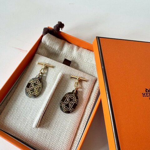 Hermès Chaine d'Ancre 豬鼻子 龜背 水牛角 金扣 耳環