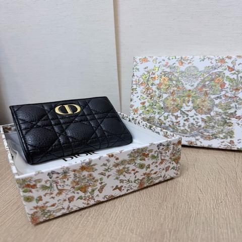 Dior 黑小牛皮Caro Dahlia 6卡零錢短夾