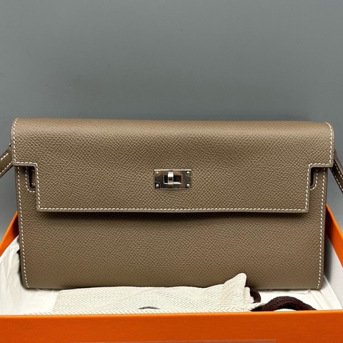 Hermes愛馬仕Kelly to go 大象灰銀扣 Togo牛皮 肩帶齊全 尺寸20×11cm