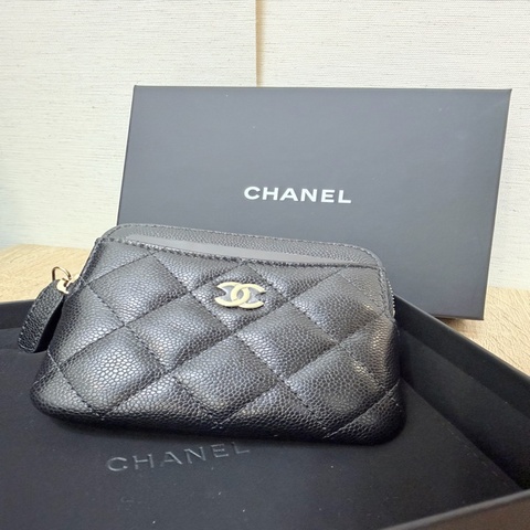 全新無使用過‼️Chanel 黑荔枝牛皮淡金釦吐司零錢包