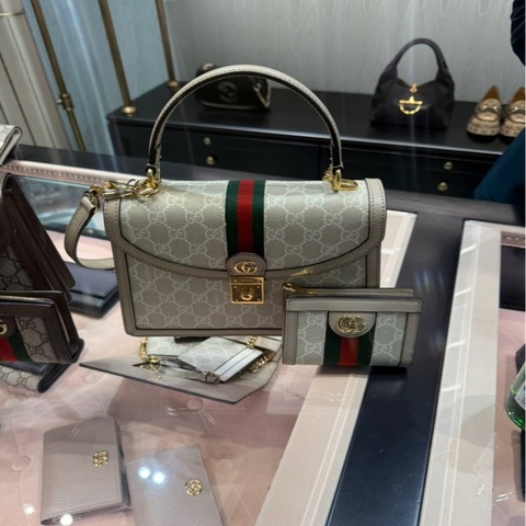 GUCCI 全新閑置Ophidia系列織帶手提包