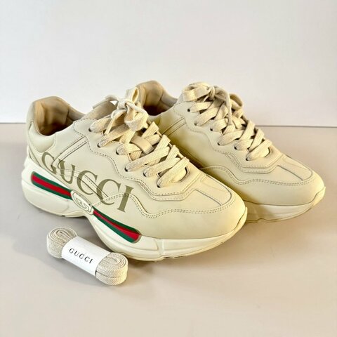Gucci Rhyton 米白色 皮革 復古 綠紅綠 36.5 老爹鞋 運動鞋 500877