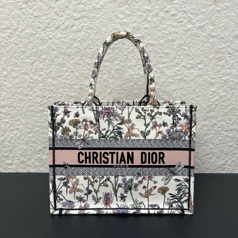 迪奧/Dior 中號 Dior Book Tote 手袋 花卉系列中號托特包購物袋單肩包手提包 白色面料多色 Dior Herbarium 圖案刺繡