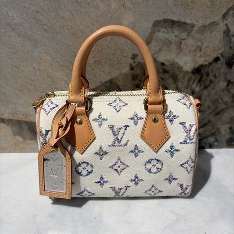 Louis Vuitton 奶昔白帆布Speedy20兩用包