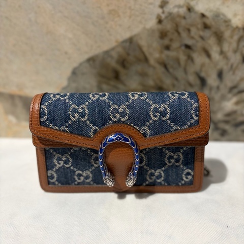 Gucci 藍琺瑯牛仔布Dionysus就伸側背包