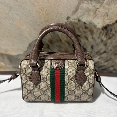 Gucci 棕PVC拼皮迷你波士頓