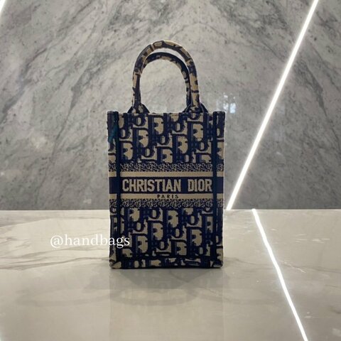 Dior mini Book Tote 迷你 直式 藍色 緹花 刺繡 兩用 手機 琴譜包 可拆 調整 肩帶