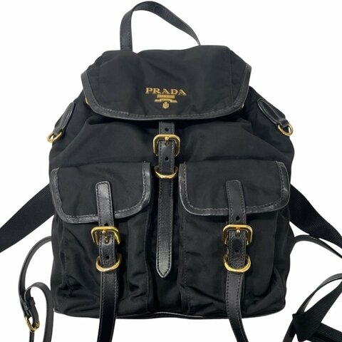 PRADA 普拉達 1BZ677 後背包 尼龍 黑色 金釦