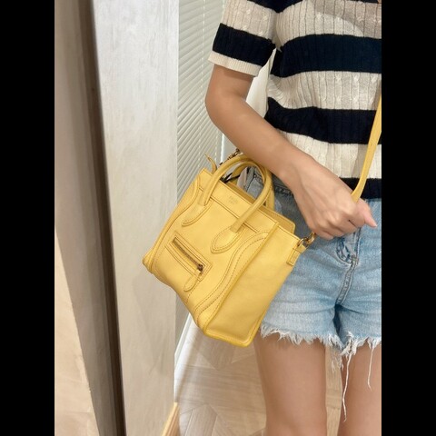 二手98新 Celine/賽琳 Luggage系列黃色牛皮笑臉 經典笑臉