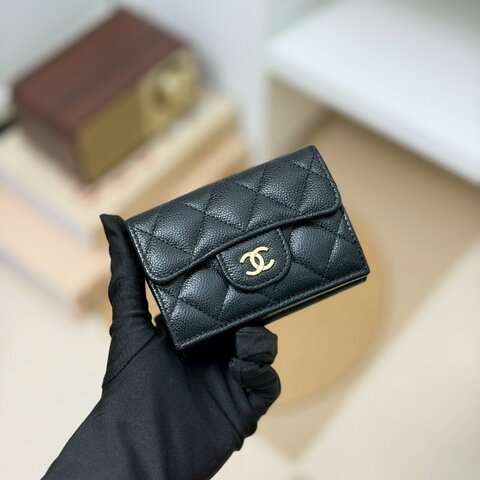 🏷️Chanel 香奈兒．Coco Mini 三折短夾 荔枝牛淡金扣 芯片款