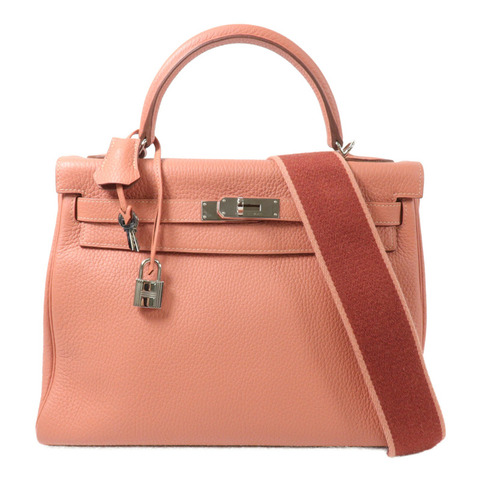 HERMES Clemence皮革Kelly 32手挽肩背兩用袋Rose Tes