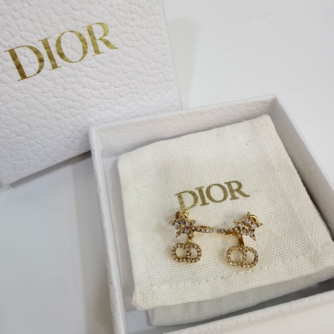 Dior金色水鑽耳環