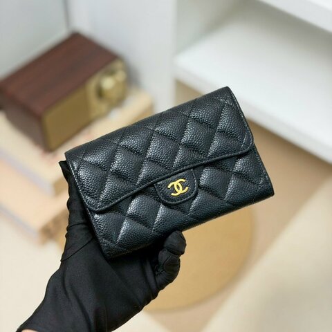 🏷️Chanel 香奈兒．CF 經典三折中夾  荔枝牛黑金 芯片款