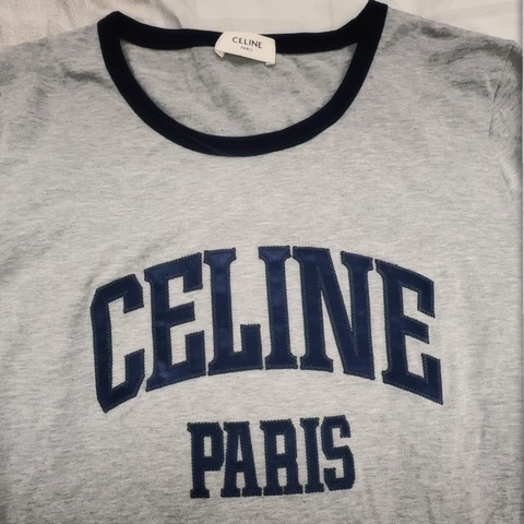 Celine 灰色藍邊撞色T-shirt L號