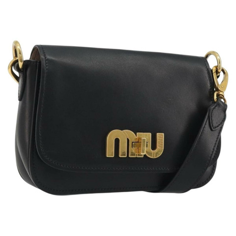 Miu Miu 黑色金色皮革肩背包，正品編號 190450M