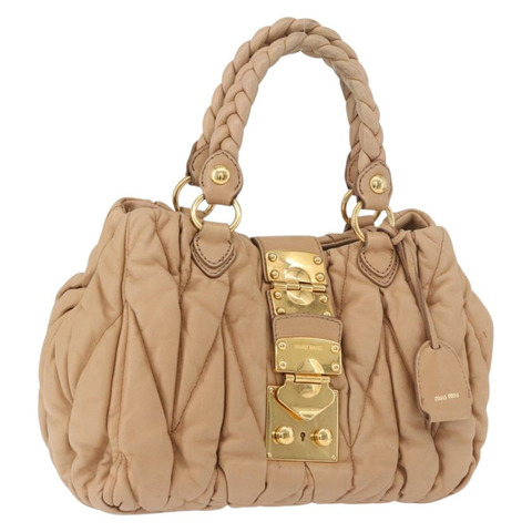 Miu Miu Matelasse 手提包 皮革 米色 金色 正品 191692A