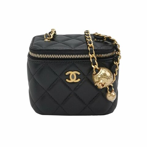 Chanel Vanity Case羊皮菱格絎縫金球雙C標識斜背包單肩包