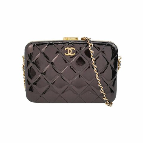 Chanel 漆皮純色菱格絎縫雙C標識單肩包