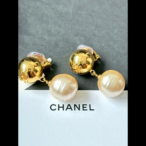 Chanel/香奈兒 中古金球珍珠耳夾