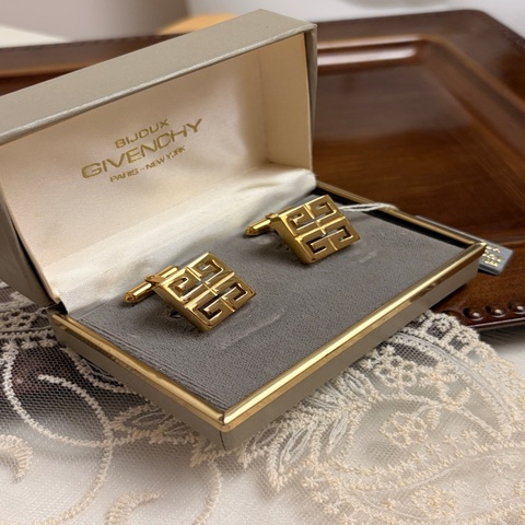 Givenchy 經典 4G Logo 復古金色方形袖扣 全新未使用 送禮