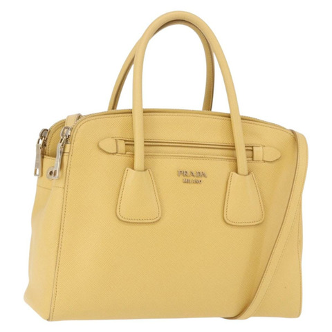 PRADA 手提包 Safiano 皮革 2way 黃金 Auth 186670A