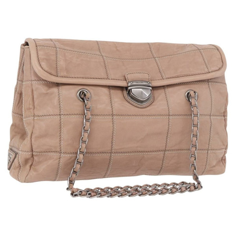 PRADA 鏈條單肩包 皮革 粉紅色 銀色 正品 gh2200A