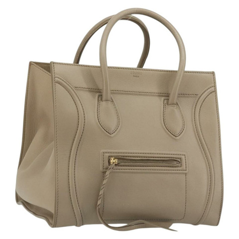 CELINE Luggage Phantom 手提包 皮革 米色 金色 正品 186673A